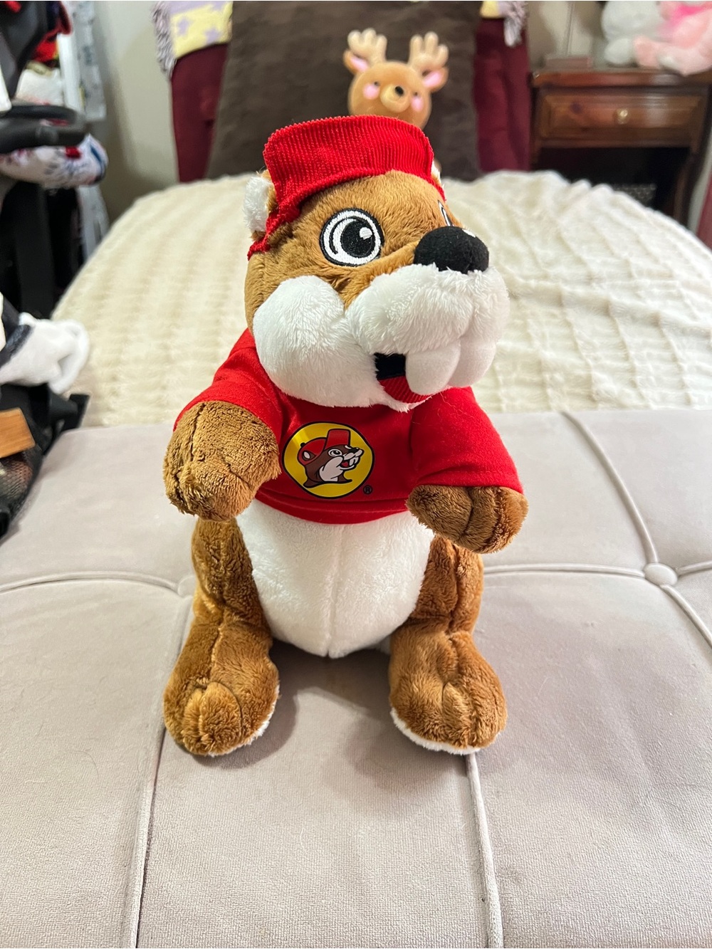 Buc-ee’s Brown & White Plush Beaver in Red Shirt and Hat - Branded Toy
